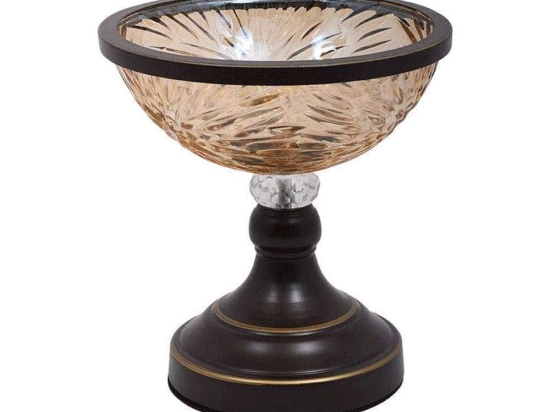 Διακοσμητικό Μπωλ Με Πόδι 373-223-972 20x22cm Honey-Brown Μέταλλο,Γυαλί