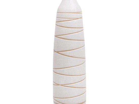 Βάζο Stripe 028-223-123 13,5x13,5x55cm White-Gold Κεραμικό