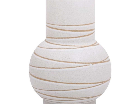 Βάζο Stripe 028-223-127 19x19x25cm White-Gold Κεραμικό