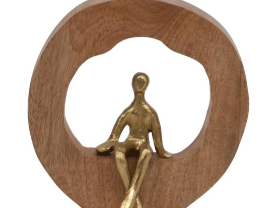 Διακοσμητικό Αντικείμενο Man alone 937-123-002 19x7x20cm Natural-Gold Μέταλλο,Ξύλο