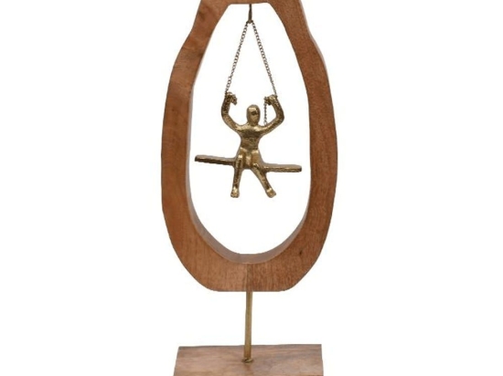 Διακοσμητικό Αντικείμενο Swing 937-123-005 17x9x42cm Natural-Gold Μέταλλο,Ξύλο
