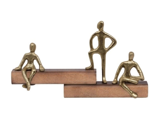 Διακοσμητικό Αντικείμενο Three people 937-123-001 35x8x20cm Natural-Gold Μέταλλο,Ξύλο