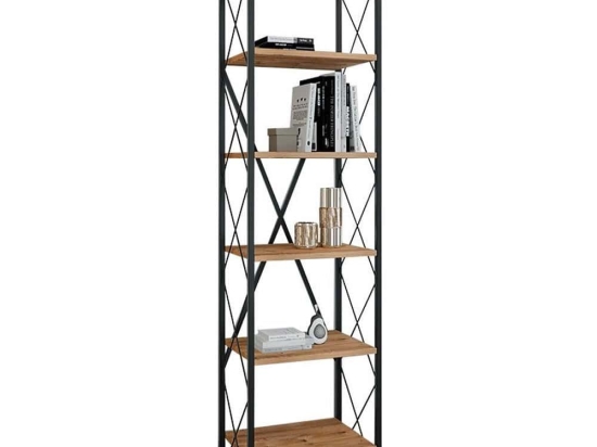 Βιβλιοθήκη PWF-0321 071-000898 50x35x180cm Black Μελαμίνη,Μέταλλο