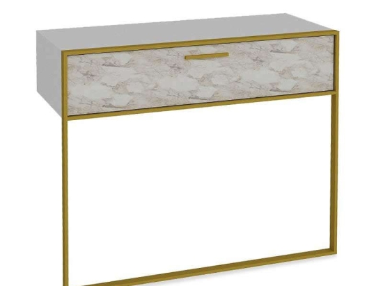 Κονσόλα PWF-0298 071-000855 90x38,5x77cm White-Gold Μελαμίνη,Μέταλλο