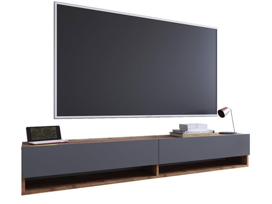 Έπιπλο Τηλεόρασης Επιτοίχιο Handra 176-000003 180x31,5x29,5cm Anthracite-Oak