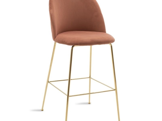Σκαμπό Μπαρ Ruth 112-000020 51x56x110 Gold Gloss-Apple Βελούδο, Μέταλλο