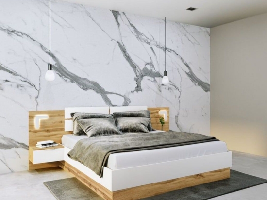 Κρεβάτι Pretty 043-000116 206x244 Με Αποθηκευτικό Χώρο Και Led Για Στρώμα 160x200cm White-Walnut Διπλό