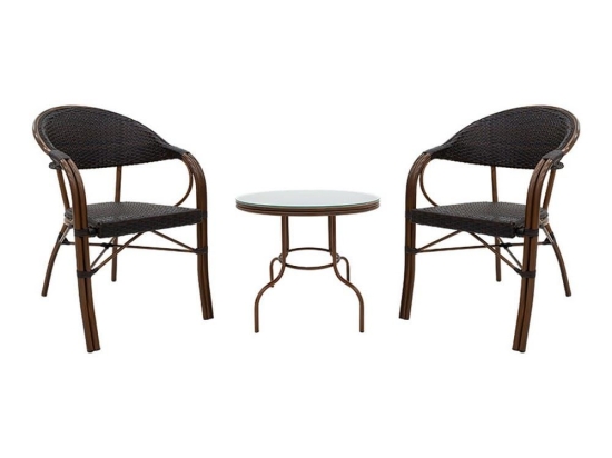 Τραπεζαρία Κήπου Paula 200-000332 (Σετ 3τμχ) Brown 2 Θέσεων