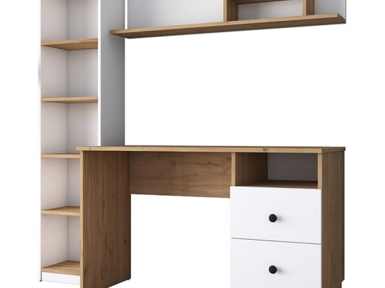 Γραφείο Με Βιβλιοθήκη Goldie 182-000059 160x50x161.8cm White-Natural