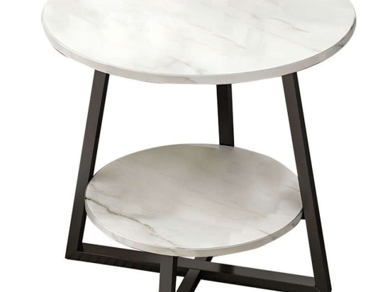 Τραπέζι Σαλονιού Rota 072-000062 Φ60x60cm Marble Effect White-Black