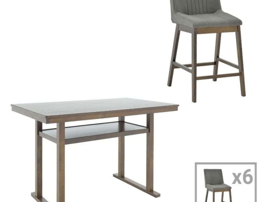 Τραπεζαρία - Μπαρ Tenon - Siera Ι (Σετ 7Τμχ) 250-000010 150x90x91,5cm Walnut-Black 6 Θέσεων Mdf,Ξύλο
