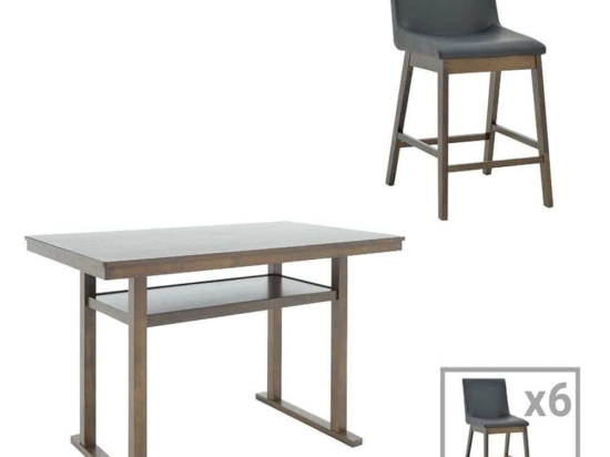 Τραπεζαρία - Μπαρ Tenon - Siera (Σετ 7Τμχ) 250-000008 150x90x91,5cm Walnut-Black 6 Θέσεων Mdf,Ξύλο