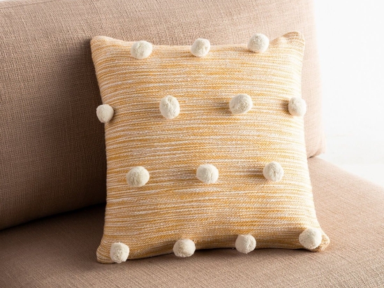 Μαξιλαροθήκη Διακοσμητική Poms 555/10 Mustard Gofis Home 43X43 43x43cm 100% Βαμβάκι