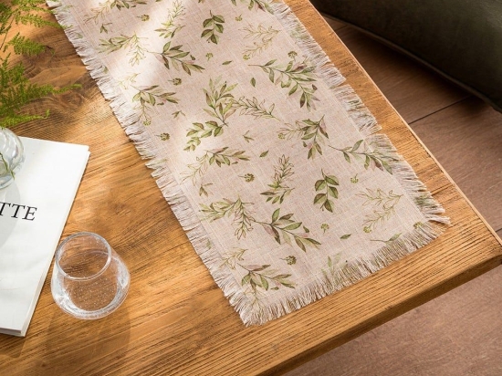 Runner Feuille 358 Beige-Green Gofis Home 40Χ160 Λινό-Πολυέστερ