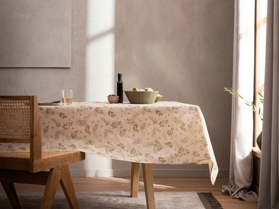 Τραπεζομάντηλο Feuille 358 Beige-Green Gofis Home 135X135cm Λινό-Πολυέστερ