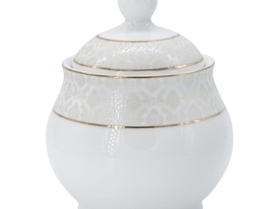 Ζαχαριέρα Με Καπάκι PR14141112 300ml Πορσελάνη White-Gold Oriana Ferelli® Πορσελάνη