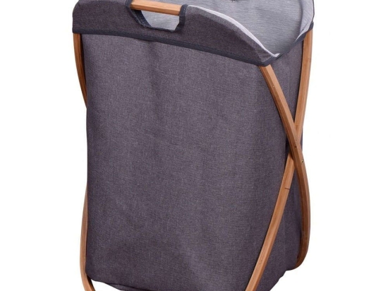 Καλάθι Απλύτων FNSJ218015 46x38x68cm Grey-Brown Max Home Bamboo-Πολυέστερ