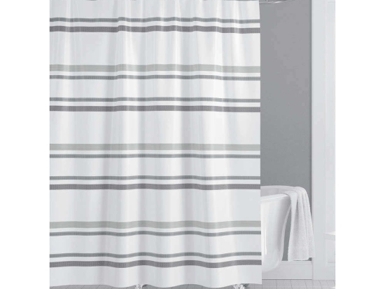 Κουρτίνα Μπάνιου Ριγέ 823819 180x180cm White-Grey Ankor 180Πx180Υ 180x180cm Πολυέστερ
