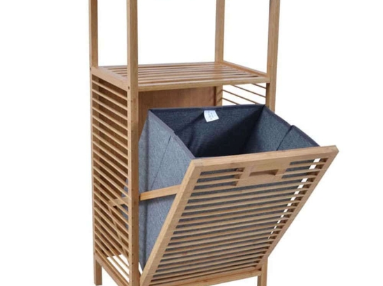 Ραφιέρα Μπάνιου Με Καλάθι 814299 40x30x95cm Natural-Grey Ankor Ύφασμα,Bamboo