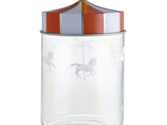 Βάζο Αποθήκευσης Circus MW30/100 1L Γυάλινο Με Καπάκι White-Red Alessi Μέταλλο,Γυαλί
