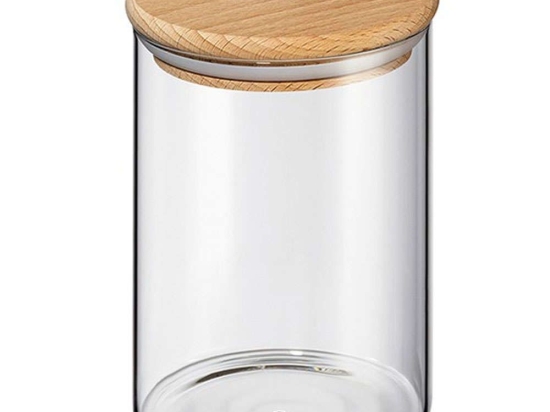 Βάζο Αποθήκευσης 73.056464 Φ10,5x14,5cm 850ml Clear-Natural Zassenhaus Ξύλο,Γυαλί