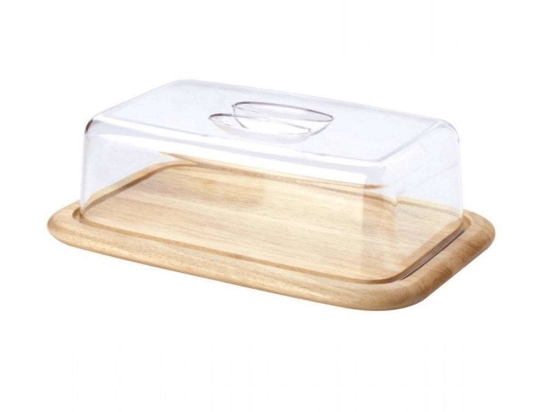 Τυριέρα Με Καπάκι Wooden Rubberwood 03072000 38,5x25,5x11,5cm Clear-Natural Continenta Ξύλο,Πλαστικό