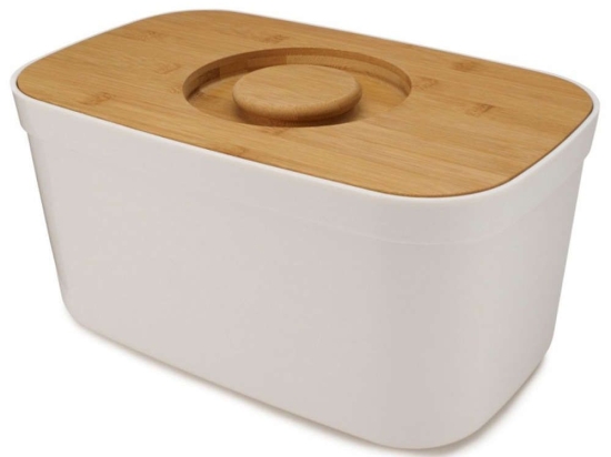 Ψωμιέρα Bread Bin 81097 35,5x21,5x18cm Με Ξύλινο Καπάκι/Βάση Κοπής White-Natural Joseph Joseph Πλαστικό,Bamboo