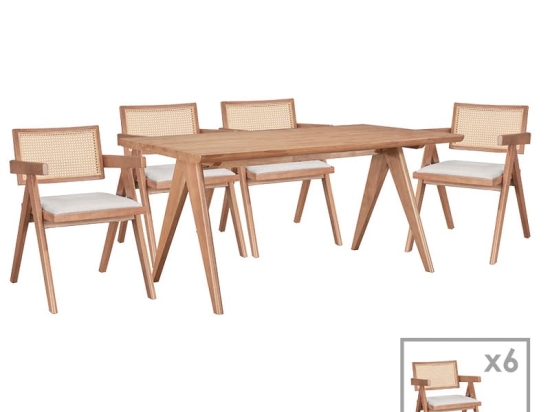 Τραπεζαρία Winslow Ι pakoworld σετ 7τεμ ξύλο rubberwood ανοιχτό καρυδί 160x85x75εκ
