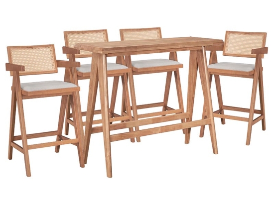 Τραπεζαρία μπαρ Winslow I pakoworld σετ 5τεμ ξύλο rubberwood ανοιχτό καρυδί 120x45x100εκ