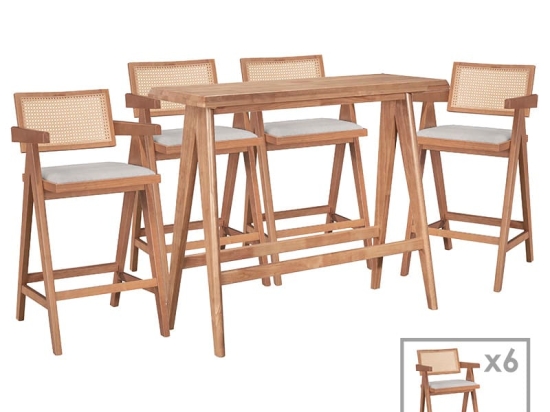 Τραπεζαρία μπαρ Winslow I pakoworld σετ 7τεμ ξύλο rubberwood ανοιχτό καρυδί 120x45x100εκ