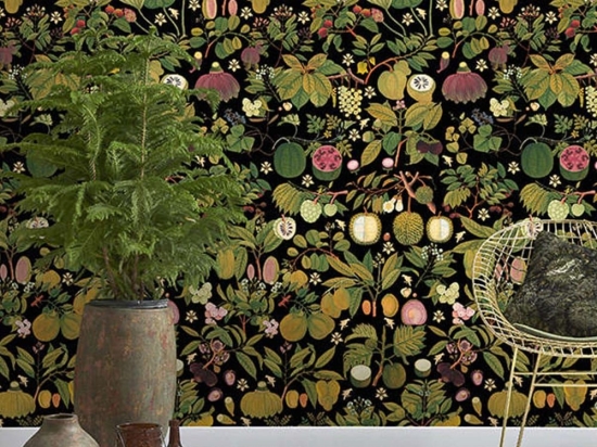Ταπετσαρία Asian Fruits And Flowers Anthracite WP20314 Green-Black-Pink MindTheGap 52x300cm