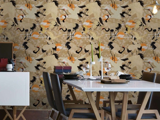 Ταπετσαρία Birds Of Happiness WP20391 Orange-Taupe-Black MindTheGap 52x300cm