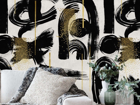 Ταπετσαρία Gestural Abstraction WP20332 Black-White-Gold MindTheGap 52x300cm