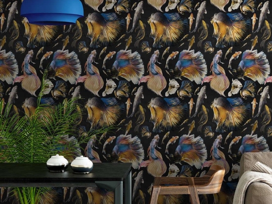 Ταπετσαρία Goldfish Anthracite WP20301 Blue-Yellow-Black MindTheGap 52x300cm