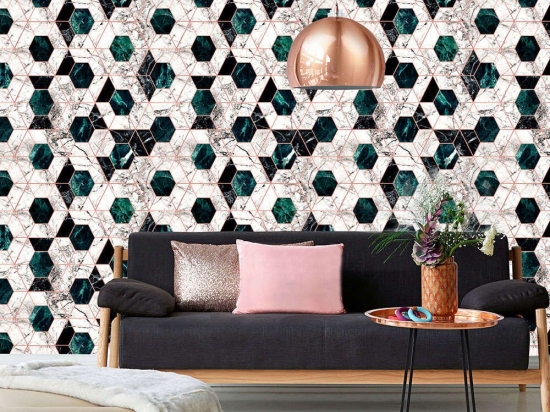 Ταπετσαρία Hexa Jade WP20293 Green-White-Black-Copper MindTheGap 52x1000cm