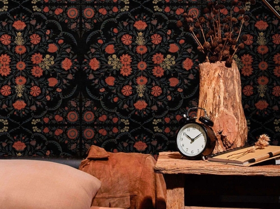Ταπετσαρία Hindu Bloom Anthracite WP20407 Red-Gold-Black MindTheGap 52x300cm