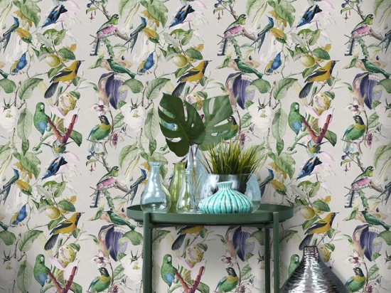 Ταπετσαρία Tropical Birds WP20172 Green-White-Blue-Taupe MindTheGap 52x300cm