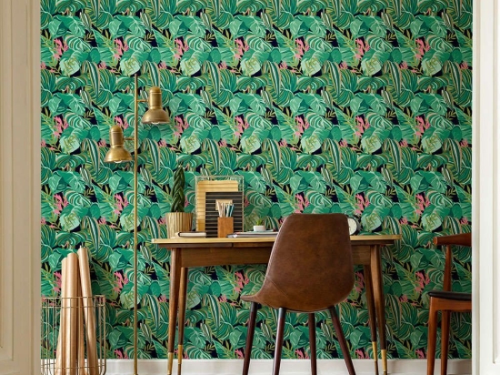Ταπετσαρία Tropical Foliage Anthracite WP20366 Green-Black-Pink MindTheGap 52x300cm
