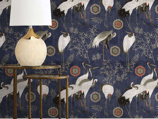 Ταπετσαρία Tsuru Indigo WP20392 Blue-White-Black MindTheGap 52x300cm