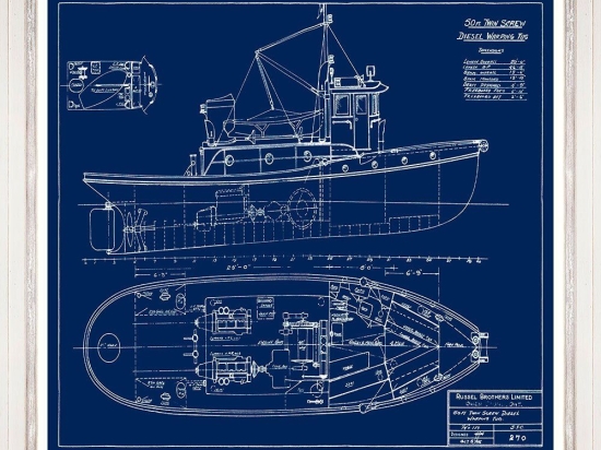 Κάδρο Tugboats Blueprints I Fa13401 70X50Cm Blue Mindthegap Οριζόντιοι Ξύλο