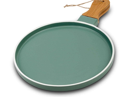 Πιατέλα Σερβιρίσματος Με Λαβή Terrestrial 10-263-124 35x22x2,5cm Green-Natural Nava Πορσελάνη,Bamboo