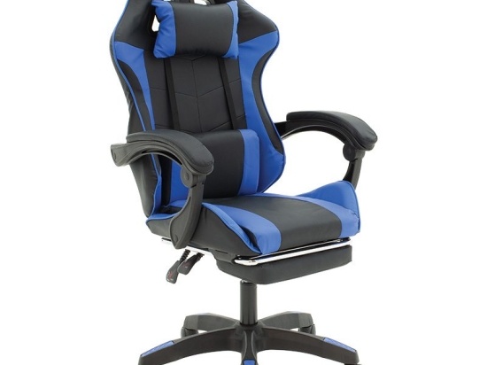 Καρέκλα γραφείου Runner gaming pakoworld PVC μαύρο-ύφασμα μπλε