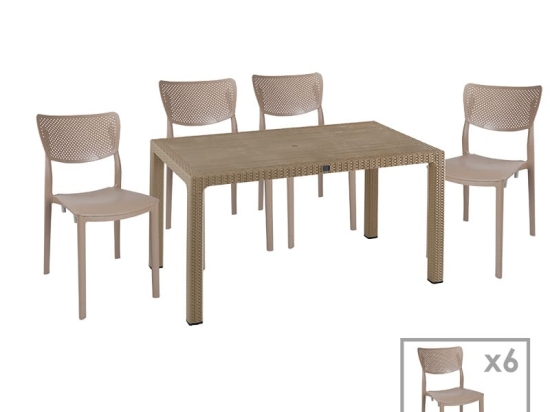 Τραπεζαρία Explore-Ignite pakoworld σετ 7τεμ PP cappuccino 150x90x73,5εκ.