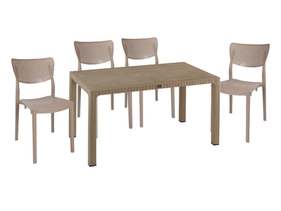 Τραπεζαρία Explore-Ignite pakoworld σετ 5τεμ PP cappuccino 150x90x73,5εκ.