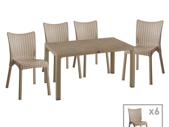 Τραπεζαρία Explore-Confident pakoworld σετ 7τεμ PP cappuccino 150x90x73,5εκ