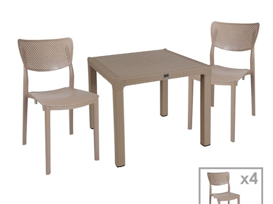 Τραπεζαρία Explore-Ignite pakoworld σετ 5τεμ PP cappuccino 90x90x73,5εκ