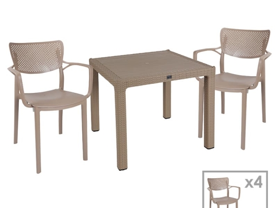 Τραπεζαρία Explore-Frontline pakoworld σετ 5τεμ PP cappuccino 90x90x73,5εκ