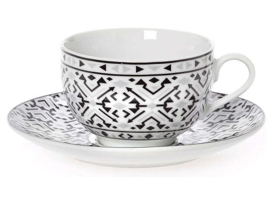 Φλυτζάνι Τσαγιού Με Πιατάκι Nostro 25.860.16 250ml Black-White Cryspo Trio Πορσελάνη