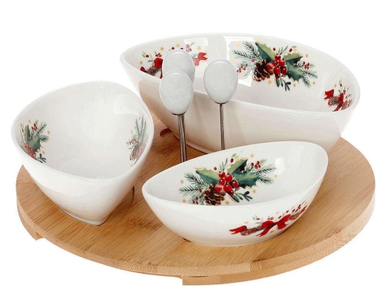 Ορντεβιέρα 3 Θέσεων & Πιρουνάκια Σε Βάση Bamboo 65.000.136 White-Natural Cryspo Trio Πορσελάνη