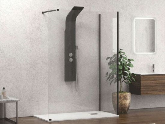 Πάνελ Ντουζιέρας Σταθερό Walkin 4 WAL4N15080 Clear-Black Karag 150X80 Αλουμίνιο